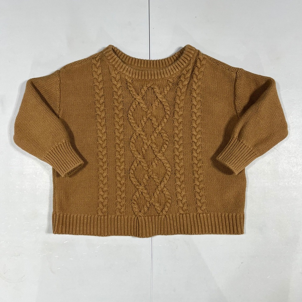 Baby Gap Heritage Fisherman Toddler 2T Brown Cable Knit Cotton Sweater Crew Neck